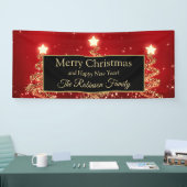 Vrolijk kerstfeest Gold Red-mousserende bomen Spandoek (Beurs)