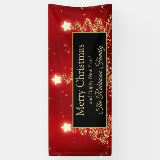 Vrolijk kerstfeest Gold Red-mousserende bomen Spandoek (Verticaal)