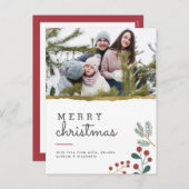 Vrolijk kerstfeest | Gold Rip & Festive Sprigs-fot Feestdagenkaart (Voorkant / Achterkant)