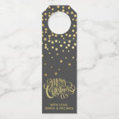 Vrolijk kerstfeest - Gold Script en Confetti Flessenhanger (Voorkant)