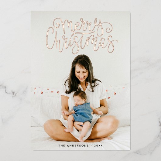 Vrolijk kerstfeest. Gold script kalligrafie foto Folie Feestdagenkaart (Voorkant)