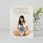 Vrolijk kerstfeest. Gold script kalligrafie foto Folie Feestdagenkaart (Staand Voorkant)