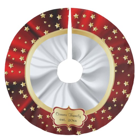 Vrolijk kerstfeest Gold Stars Rood en wit achtergr Kerstboom Rok (Voorkant)