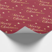 Vrolijk kerstfeest Gold Tones Stars Elegant Script Cadeaupapier (Hoek)
