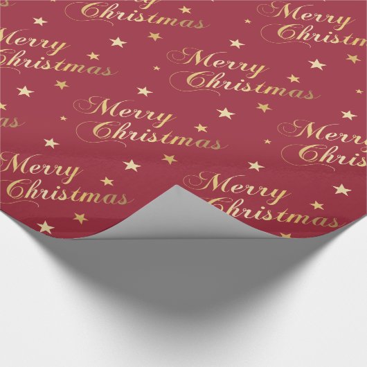 Vrolijk kerstfeest Gold Tones Stars Elegant Script Cadeaupapier (Hoek)
