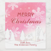 Vrolijk kerstfeest Gold White House Snowflakes Aan Wijn Etiket (Enkel label)