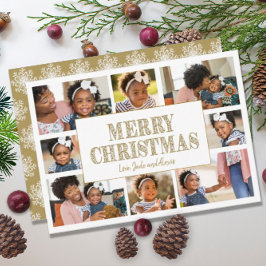 Vrolijk kerstfeest Gold White Snowflakes 8 Foto