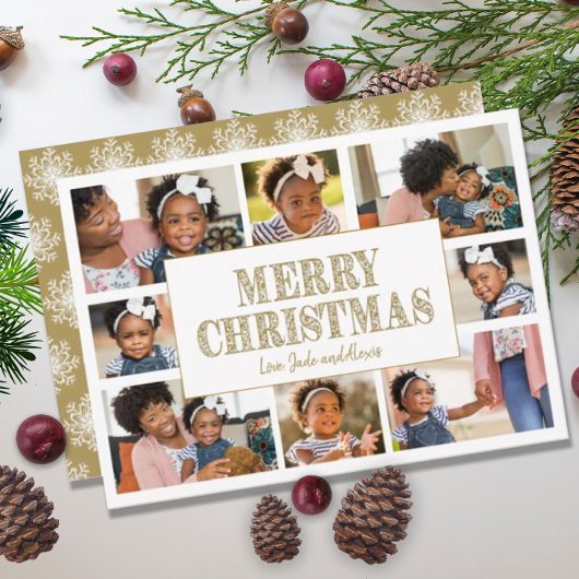 Vrolijk kerstfeest Gold White Snowflakes 8 Foto