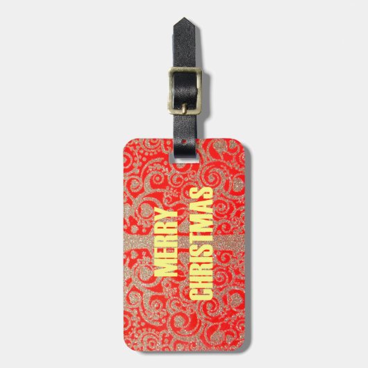 Vrolijk Kerstfeest Golden Red Snow Bagagelabel (Voorkant verticaal)