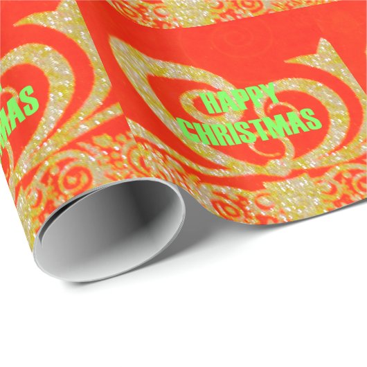 Vrolijk kerstfeest Golden Red Snowflex.jpg Cadeaupapier (Rol Hoek)