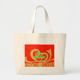 Vrolijk kerstfeest Golden Red Snowflex.jpg Grote Tote Bag
