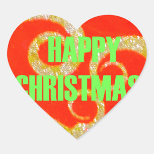 Vrolijk kerstfeest Golden Red Snowflex.jpg Hart Sticker