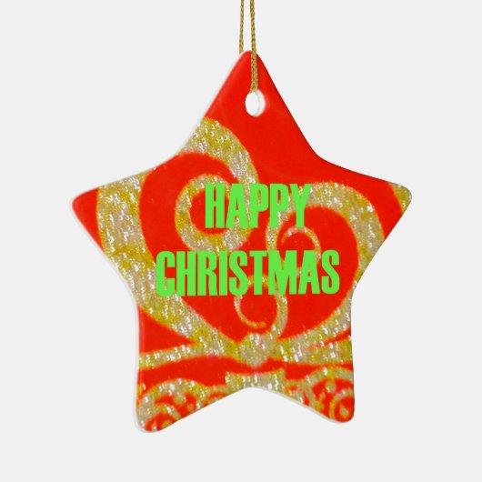 Vrolijk kerstfeest Golden Red Snowflex.jpg Keramisch Ornament (Rechts)