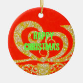 Vrolijk kerstfeest Golden Red Snowflex.jpg Keramisch Ornament (Voorkant)