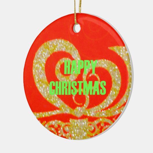 Vrolijk kerstfeest Golden Red Snowflex.jpg Keramisch Ornament (Links)