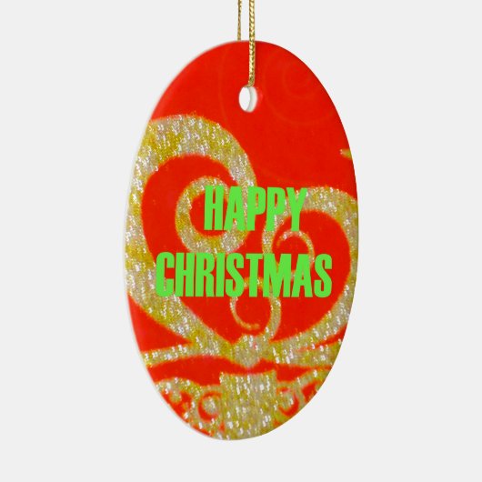 Vrolijk kerstfeest Golden Red Snowflex.jpg Keramisch Ornament (Rechts)