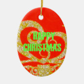 Vrolijk kerstfeest Golden Red Snowflex.jpg Keramisch Ornament (Voorkant)