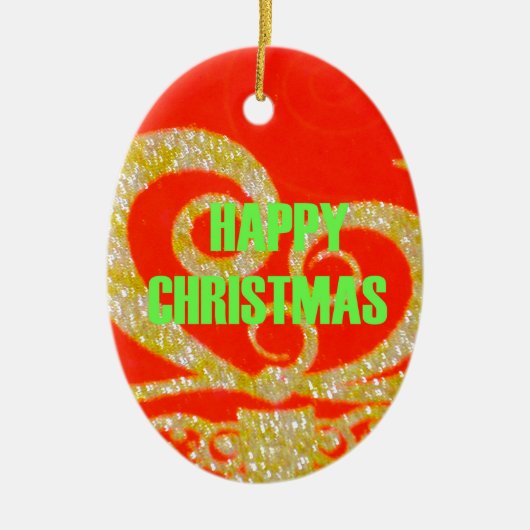 Vrolijk kerstfeest Golden Red Snowflex.jpg Keramisch Ornament (Voorkant)