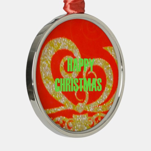 Vrolijk kerstfeest Golden Red Snowflex.jpg Metalen Ornament (Rechts)