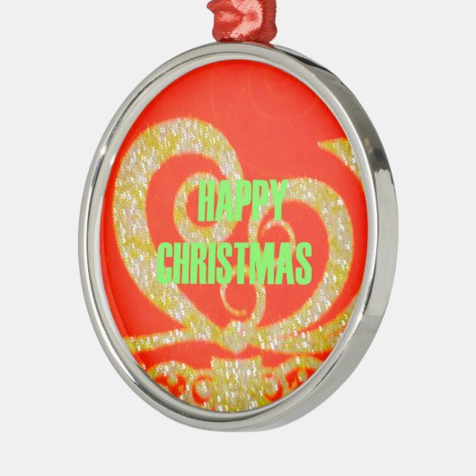 Vrolijk kerstfeest Golden Red Snowflex.jpg Metalen Ornament (Links)
