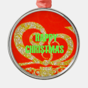 Vrolijk kerstfeest Golden Red Snowflex.jpg Metalen Ornament