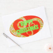 Vrolijk kerstfeest Golden Red Snowflex.jpg Ovale Sticker (Envelop)