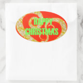 Vrolijk kerstfeest Golden Red Snowflex.jpg Ovale Sticker (Tas)