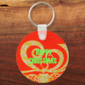 Vrolijk kerstfeest Golden Red Snowflex.jpg Sleutelhanger (Voorkant)