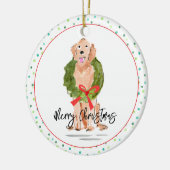 Vrolijk Kerstfeest Golden Retriever Dog Krans Holl Keramisch Ornament (Links)