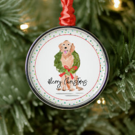 Vrolijk Kerstfeest Golden Retriever Dog Krans Holl Metalen Ornament