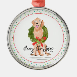 Vrolijk Kerstfeest Golden Retriever Dog Krans Holl Metalen Ornament