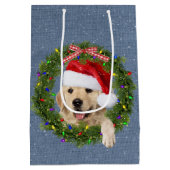 Vrolijk kerstfeest Golden Retriever op denim Medium Cadeauzakje (Achterkant)