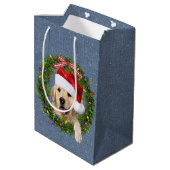 Vrolijk kerstfeest Golden Retriever op denim Medium Cadeauzakje (Achterkant Gekanteld)