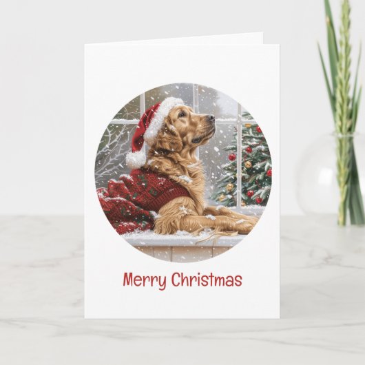 Vrolijk Kerstfeest Golden Retriever Santa Dog Feestdagen Kaart (Voorkant)