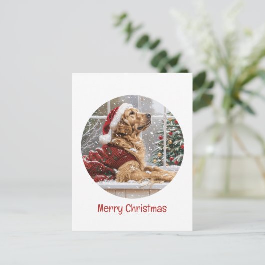 Vrolijk Kerstfeest Golden Retriever Santa Dog Feestdagenkaart (Staand voorkant)