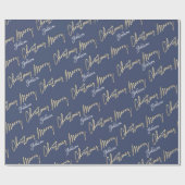 Vrolijk kerstfeest Golden Script Name Blue Navy Cadeaupapier (Vlak)
