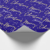 Vrolijk kerstfeest Golden Script Name Royal Blue N Cadeaupapier (Hoek)