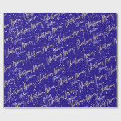 Vrolijk kerstfeest Golden Script Name Royal Blue N Cadeaupapier (Vlak)