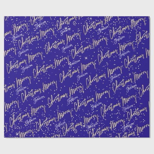 Vrolijk kerstfeest Golden Script Name Royal Blue N Cadeaupapier (Vlak)