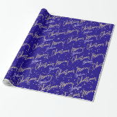 Vrolijk kerstfeest Golden Script Name Royal Blue N Cadeaupapier (Uitgerold)
