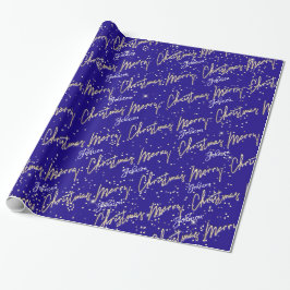 Vrolijk kerstfeest Golden Script Name Royal Blue N Cadeaupapier