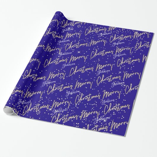 Vrolijk kerstfeest Golden Script Name Royal Blue N Cadeaupapier (Uitgerold)