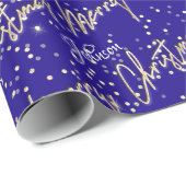 Vrolijk kerstfeest Golden Script Name Royal Blue N Cadeaupapier (Rol Hoek)