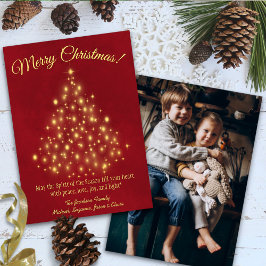 Vrolijk kerstfeest! Golden Tree Foto op Back Red Feestdagenkaart
