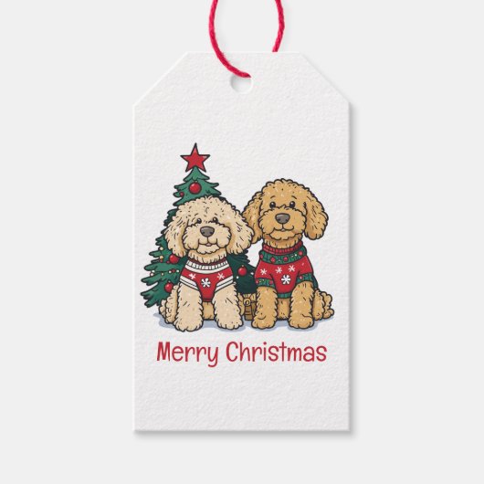 Vrolijk Kerstfeest Goldendoodle Honden Cadeaulabel (Voorkant)