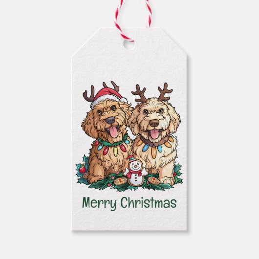 Vrolijk Kerstfeest Goldendoodle Honden Cadeaulabel (Voorkant)