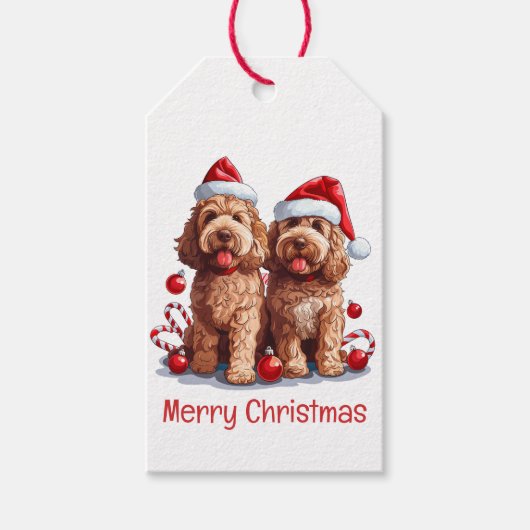 Vrolijk Kerstfeest Goldendoodle Honden Cadeaulabel (Voorkant)