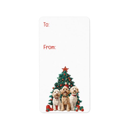 Vrolijk Kerstfeest Goldendoodle Honden Etiket (Voorkant)
