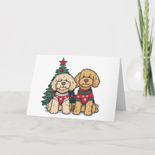 Vrolijk Kerstfeest Goldendoodle Honden Feestdagen Kaart (Voorkant)
