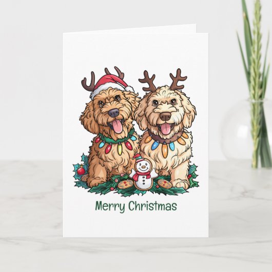 Vrolijk Kerstfeest Goldendoodle Honden Feestdagen Kaart (Voorkant)